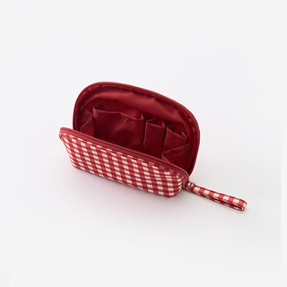 無印良品 MUJI（無印良品 ）再生聚酯纤维化妆包 居家 旅行 化妆品收纳 便携 洗漱包 方型 红色格纹