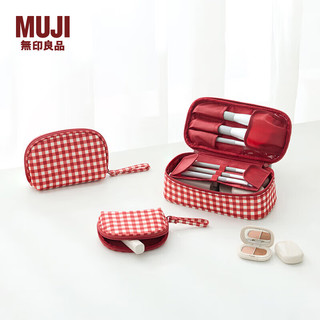 無印良品 MUJI（無印良品 ）再生聚酯纤维化妆包 居家 旅行 化妆品收纳 便携 洗漱包 方型 红色格纹