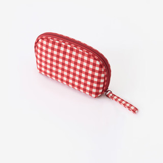無印良品 MUJI（無印良品 ）再生聚酯纤维化妆包 居家 旅行 化妆品收纳 便携 洗漱包 方型 红色格纹