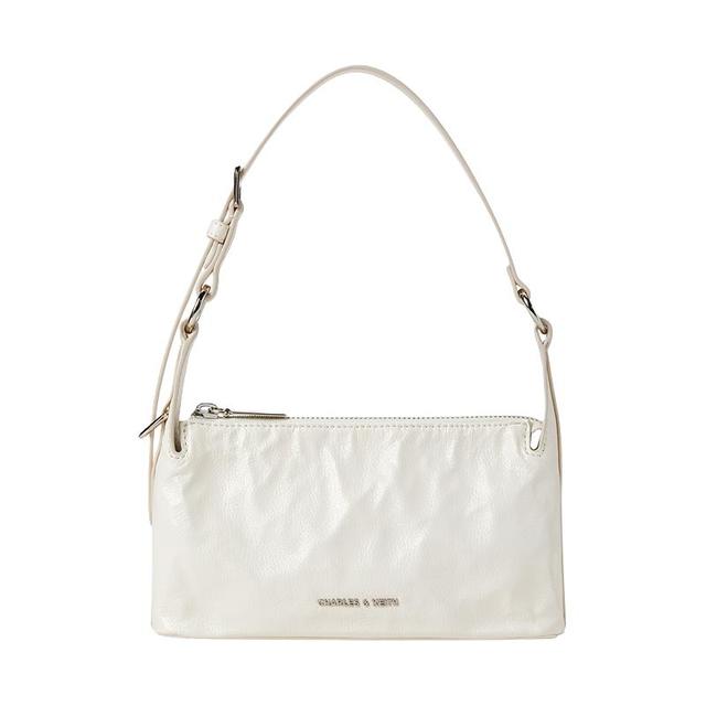 CHARLES & KEITH 褶皱油蜡皮 女士斜挎包