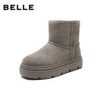 百丽(Belle)周雨彤同款暖墩墩雪地靴女25冬新商场款厚底增高短靴E6C1DDD5 灰色-中筒 40