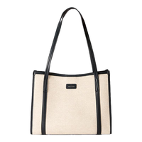 NAUTICA诺帝卡女士托特包高级感简约手提包大容量通勤时尚单肩包 米白配藏蓝色 S