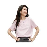 红袖休闲甜美短袖T恤2025夏季女装气质圆领减龄正肩显瘦质感上衣 水粉红170 S
