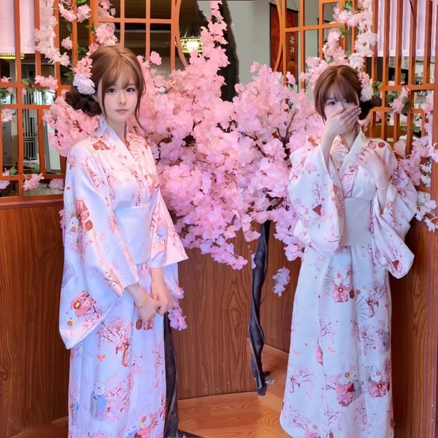 改良传统正装和服装神明少女日式和服粉色祈愿兔浴衣女复古连衣裙 均码