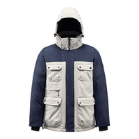 君羽辕辙鹅绒羽绒服男女款时尚拼色加厚款700蓬白鹅绒夹克SA62001 杏色-深蓝 M 男125-140斤/女115-130斤