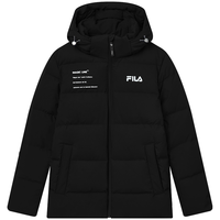 PLUS会员：FILA 羽绒服男装冬季保暖连帽运动休闲长袖加厚外套开衫男装上衣 正黑色-BK 175/96A/L
