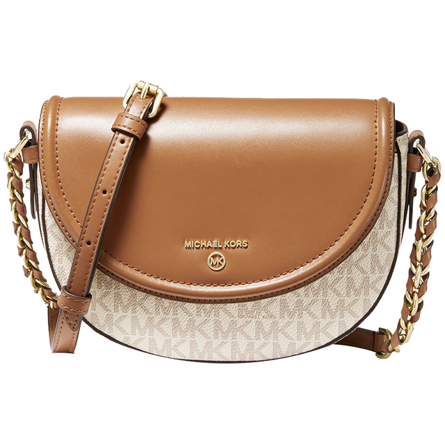 MICHAEL KORS 经典老花系列 Jet Set Charm 女士马鞍包 32T0GT9C6B149 香草白/棕色 中号