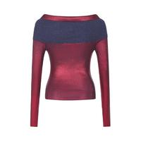 限尺码：ZARA 女式高领一字肩拼色修身显瘦时尚T恤衫