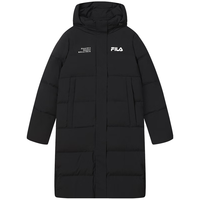 FILA斐乐女士长款羽绒服休闲简约连帽加厚大衣女装外套 正黑色-BK 180/96A/XXL