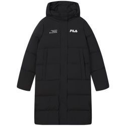 斐乐 过膝长款连帽羽绒服 正黑色 M