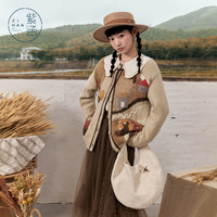 紫涵（ZIHAN）紫涵重工手工钩花针织开衫女秋季设计感宽松休闲毛衣外套 松果咖