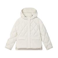 FILA 斐乐女士羽绒服2024冬季时尚休闲简约宽松连帽外套 云菇白-WT 160/80A/S