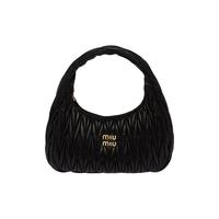 缪缪 MIUMIU 22秋冬女士Miu Wander Matelassé 软羊革Hobo 包5BC108VOOY-N88-F0002 黑色 TU