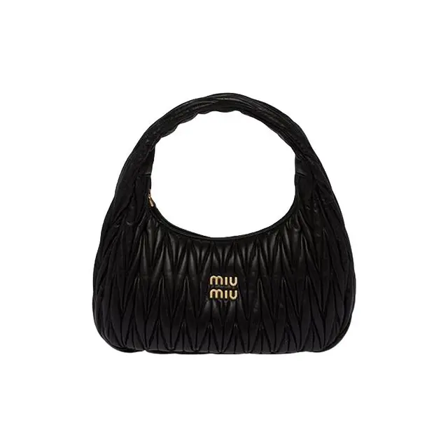 缪缪 MIUMIU 22秋冬女士Miu Wander Matelassé 软羊革Hobo 包5BC108VOOY-N88-F0002 黑色 TU