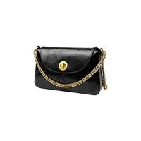 天美意（TEENMIX）女包头层牛皮斜挎包油蜡链条包腋下包通勤单肩包 黑色