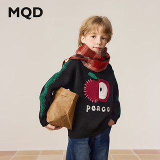 马骑顿（MQD）男童冬季苹果撞色学院风半高领保暖毛衣 黑色 130