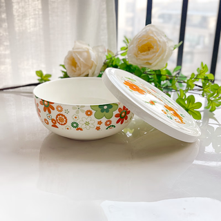 后海微波炉碗耐高温加热饭盒陶瓷碗带盖保鲜盒骨瓷蒸碗蒸蛋碗家用 生如夏花：7寸盖碗1350ML