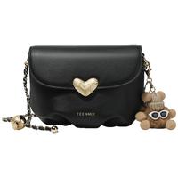 天美意（TEENMIX）女包轻奢爱心五金云朵包包褶皱牛皮单肩包斜挎包 黑色【经典时尚款】