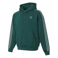 adidas阿迪达斯三叶草套头衫2025秋男三条纹绿色连帽卫衣JP1070