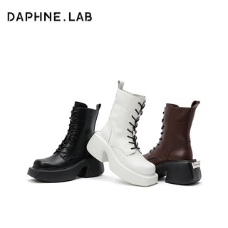 DAPHNE LAB方糖绑带马丁靴 8孔厚底切尔西短靴 复古百搭女靴
