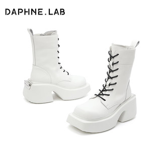 DAPHNE LAB方糖绑带马丁靴 8孔厚底切尔西短靴 复古百搭女靴