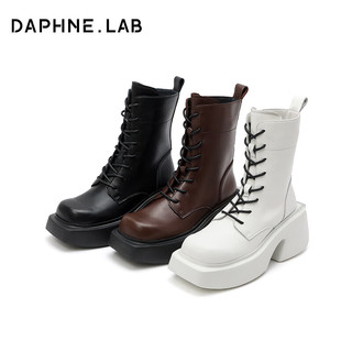 DAPHNE LAB方糖绑带马丁靴 8孔厚底切尔西短靴 复古百搭女靴