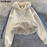 IMCRASY 羊羔绒连帽卫衣加绒保暖男女秋冬季美式复古长袖外套