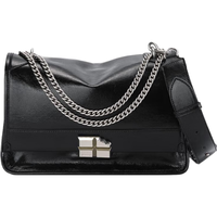 西木汀 少年派 牛皮链条托特包女大容量单肩通勤质感斜挎包包 深邃黑 小号