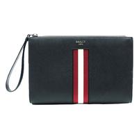 Bally/巴利商务休闲男士经典条纹黑色牛皮手拿包
