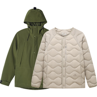 伯希和山系露营羽绒冲锋衣男女三合一春秋外套鹅绒内胆防水夹克登山服 橄榄绿【男女同款】/鹅绒两件套 XS