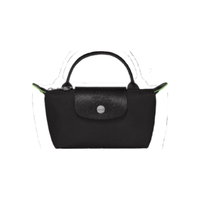 LONGCHAMP/珑骧再生帆布拼牛皮按扣拉链饺子包手提包女款