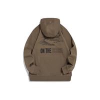 特步（XTEP） 卫衣男装套头衫秋冬季款运动休闲长袖连帽外套打底衫男士保暖跑步上衣加绒 黑茶棕 L