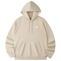 FILA FUSION斐乐潮牌款连帽卫衣2024秋宽松休闲针织上衣 正黑色-BK 175/96A/L