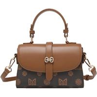 稻草人包包女包2025轻奢单肩斜挎包时尚小方包新年 深棕色-手提款