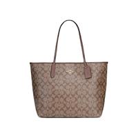 蔻驰（COACH）City系列女包经典款老花拼皮革托特包购物袋手提单肩包 棕色 5696-IME74