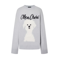 MO&Co. 毛衣2025冬含牦牛绒萌宠系列毛绒小狗宽松圆领淡人MBE4SWTT17 冰灰蓝色 L /170