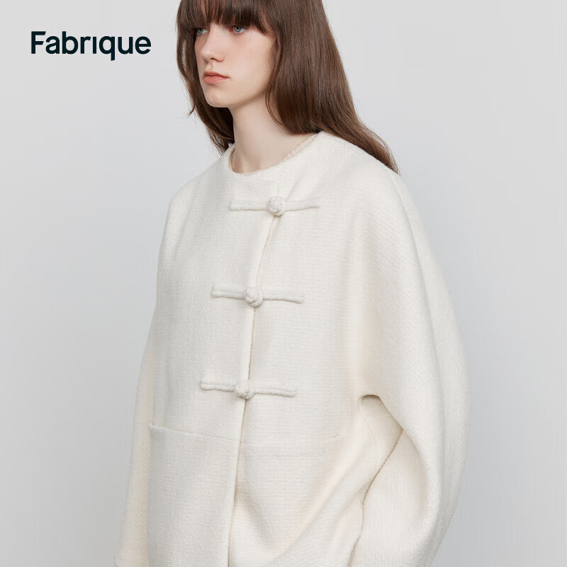 Fabrique新中式盘扣大衣女秋冬新款毛呢外套 象牙白