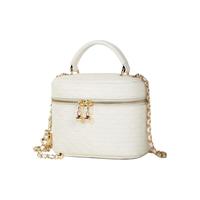 天美意女包牛皮化妆包牛仔纹斜挎包高级感通勤手提单肩包 米白色
