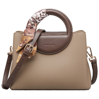 YEARCON 意尔康 新年复古托特包丝巾装饰软面斜挎包女士手提包37W26045卡其