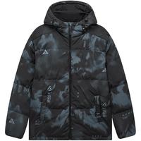 XTEP特步羽绒服男2024冬季连帽保暖迷彩防风外套夹克运动上衣 正黑色 L