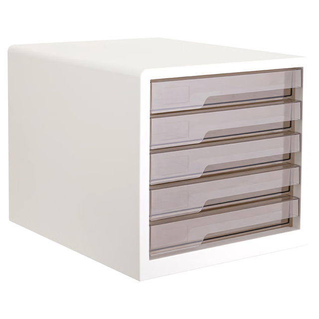 今日必买：得力 5层彩色时尚办公桌书桌桌面收纳盒柜箱文件柜抽屉式 A4资料/档案柜带索引标签学科试卷分类白色