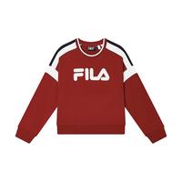 FILA 斐乐女子套头卫衣2024冬休闲撞色LOGO针织长袖上衣 妖艳红-WI M