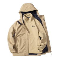 Jack Wolfskin狼爪冲锋衣男秋冬户外防水防风抓绒内胆三合一套装5122131 5122131-5020/米白色/偏小一码 M 175/96A