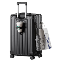 梵地亚28英寸带杯架手机支架USB充电行李箱男女拉杆箱旅行箱密码箱子黑 28英寸 .长途出行.干湿分离内里