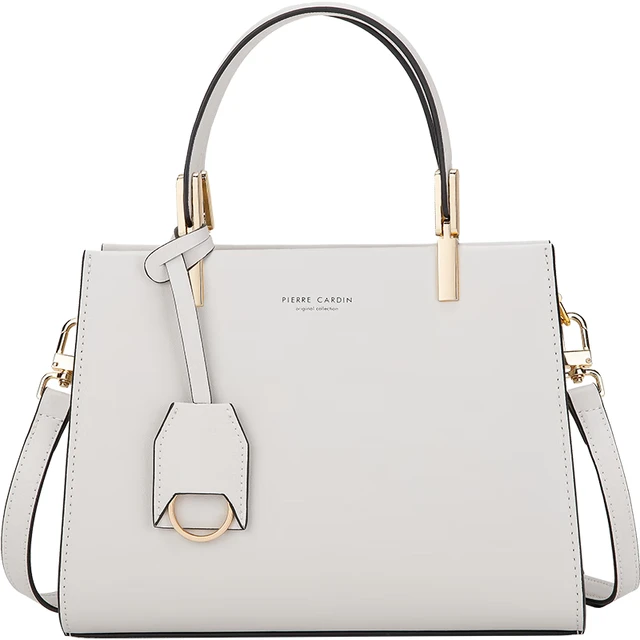 皮尔·卡丹 皮尔卡丹时尚包女包百搭单肩斜挎包女简约牛皮手提包女士礼盒装 J2A244-110202P米白色生日礼
