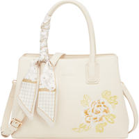 意尔康大容量托特包国风刺绣包时尚女士手提包S4W28141米白