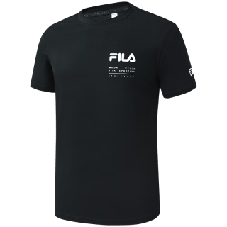 斐乐（FILA）官方男子短袖T恤2023夏季简约圆领运动男装上衣休闲针织套头衫 深黑-BK 170/92A/M