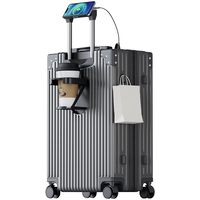 梵地亚行李箱多功能箱包拉杆箱大容量旅行密码箱皮箱杯架灰色24英寸 24英寸 -【需托运】