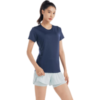 迪卡侬运动速干衣女夏季跑步T恤瑜伽短袖半袖上衣WSLS2 藏青色-升级款 L