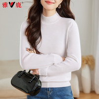 雅鹿100%纯羊毛衫女纯色简约半高领时尚百搭毛衣秋冬保暖针织打底衫 奶白色 M